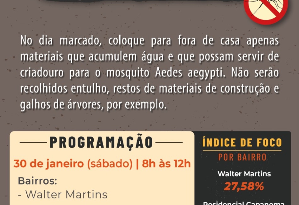 Bairros Cecília Meireles, Walter Martins e Seringueiras recebem neste sábado o primeiro mutirão de limpeza de 2021