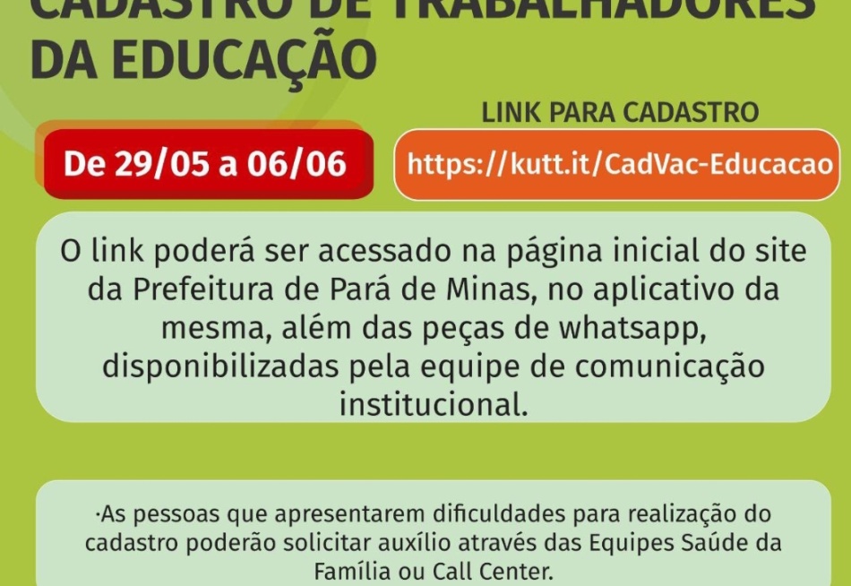 Prefeitura inicia cadastro de trabalhadores da educação que vão ser vacinados contra a Covid-19