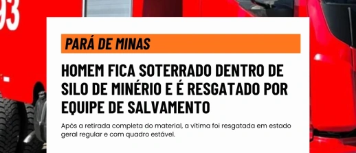Homem fica soterrado dentro de silo de minério e é resgatado por equipe de salvamento