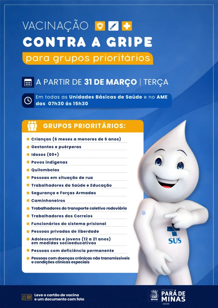 Pará de Minas realiza Dia D de vacinação contra a gripe neste sábado (11)