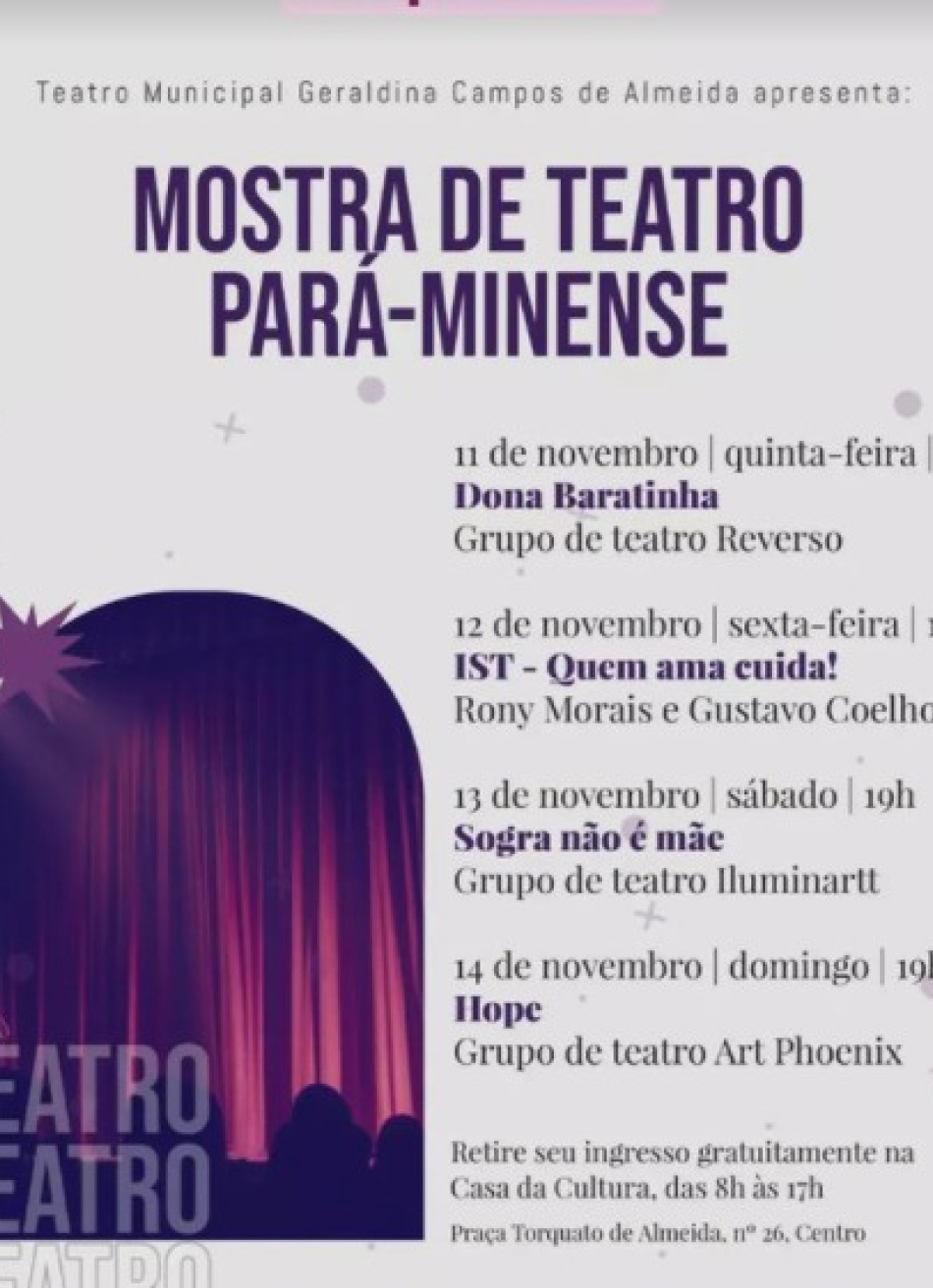 Mostra de Teatro Pará-Minense começa no dia 11 de novembro