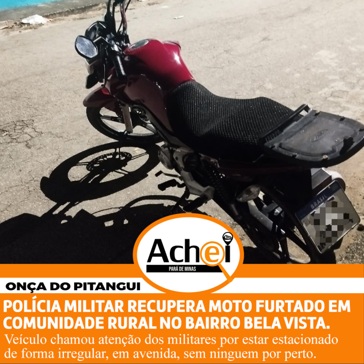 MOTO FURTADA É APREENDIDA EM ONÇA DE PITANGUI