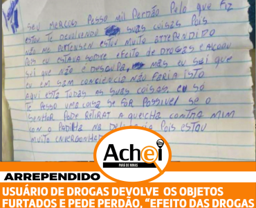 LADRÃO DEVOLVE OBJETOS FURTADOS E DEIXA CARTA