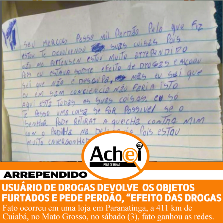 LADRÃO DEVOLVE OBJETOS FURTADOS E DEIXA CARTA