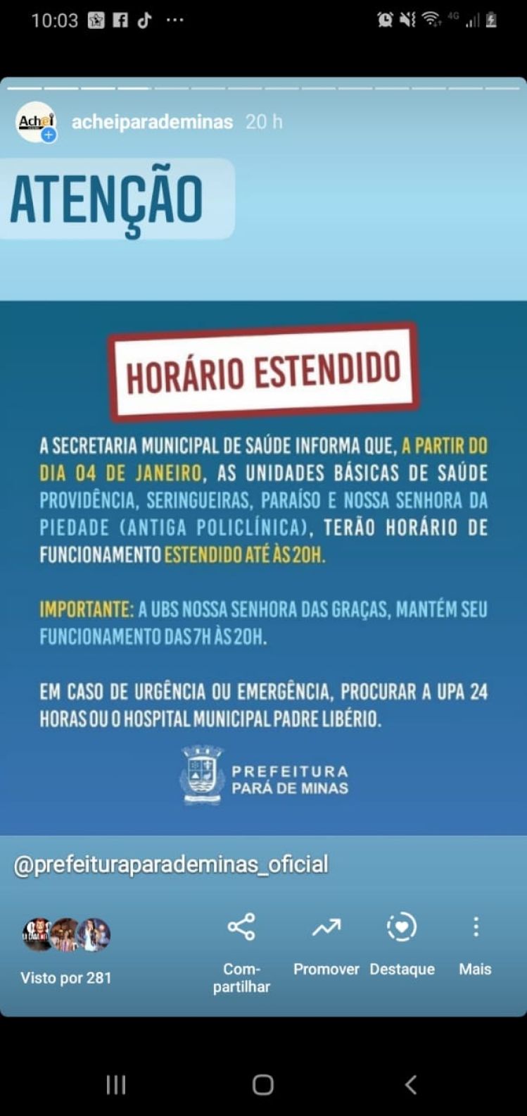 UBS´s de Pará de Minas passam a funcionar com horário estendido