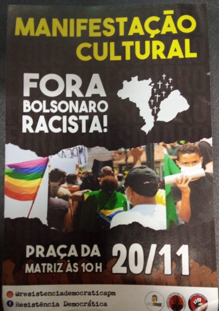 Grupo Resistência Democrática vai realizar neste sábado uma manifestação em Pará de Minas contra o governo do Presidente Jair Bolsonaro