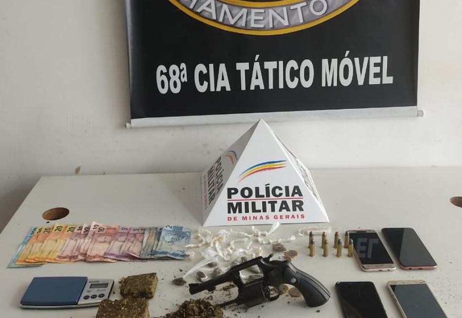 Polícia Militar prende um rapaz de 26 anos em Nova Serrana suspeito de tráfico de drogas e porte ilegal de arma de fogo