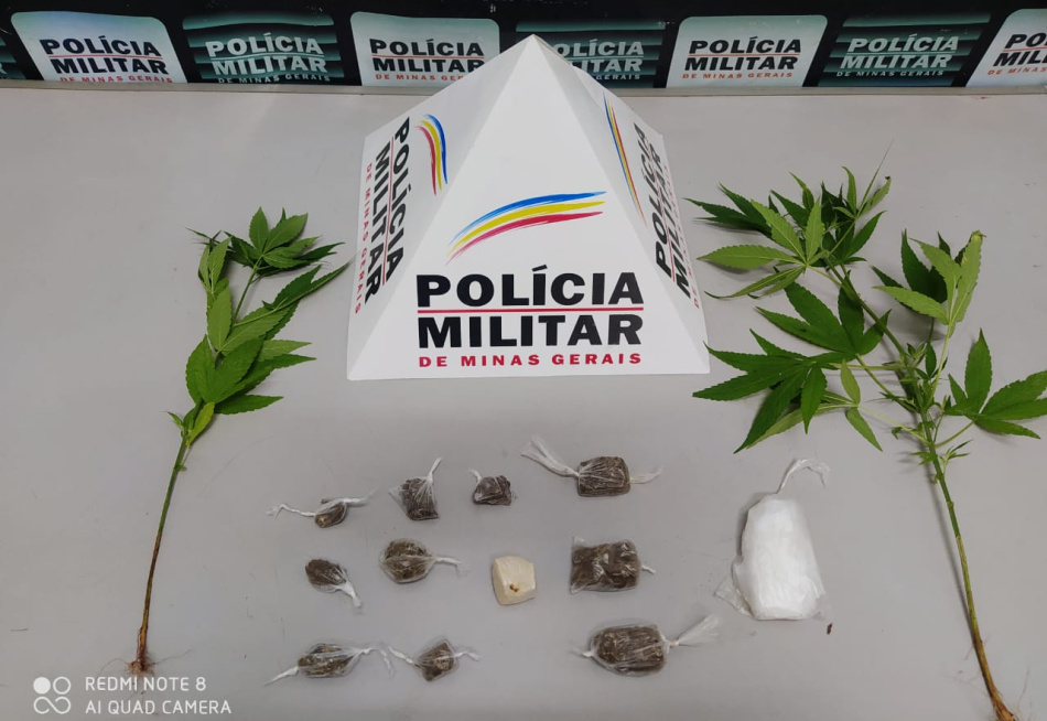 Adolescente é preso em Pará de Minas com dois pés de maconha, uma pedra grande de crack e materiais para embalagem de drogas