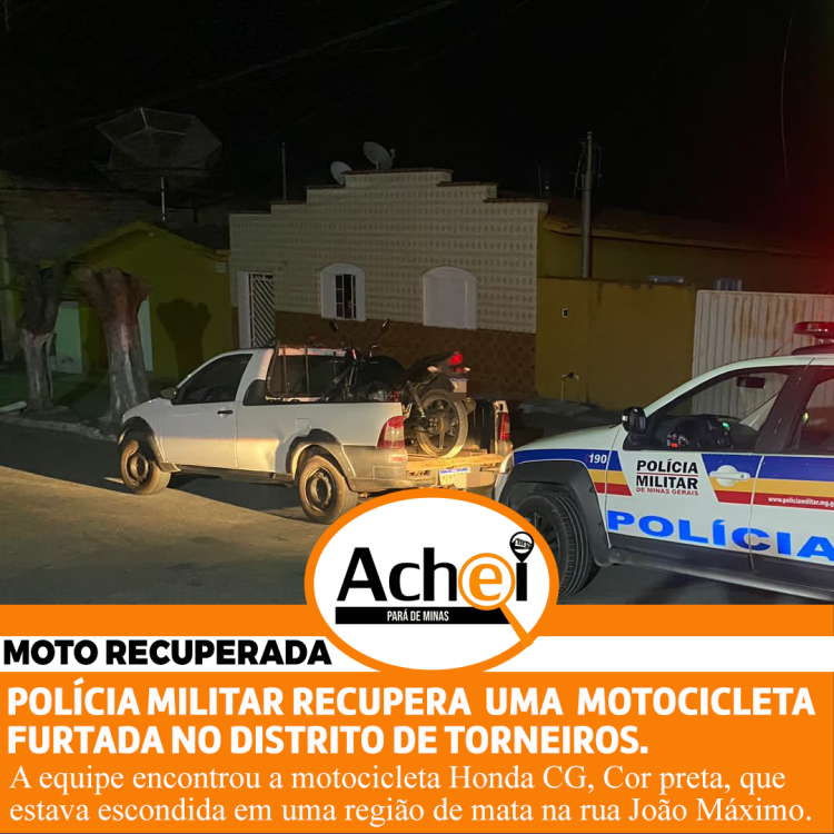 POLÍCIA MILITAR RECUPERA MAIS UMA MOTO FURTADA EM PITANGUI.