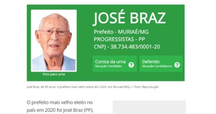 Prefeito mais velho eleito no país em 2020 tem 95 anos