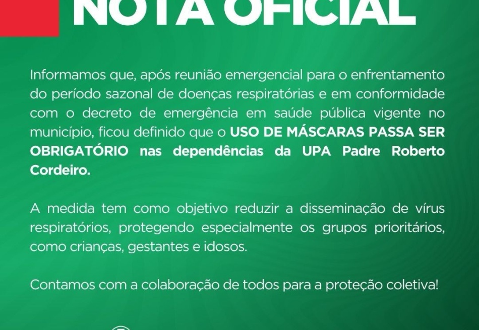 DIVINÓPOLIS: USO DE MÁSCARA PASSA SER OBRIGATÓRIO NAS DEPENDENCIAS DA UPA.