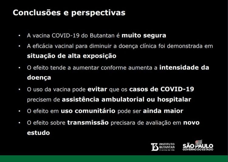 Testes feitos no Brasil pelo Instituto Butantan mostram que a vacina CoronaVac tem eficácia global de 50,38%