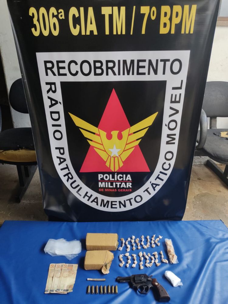 Rapaz é preso em Bom Despacho com um revólver calibre .38 e 64 pedras de crack