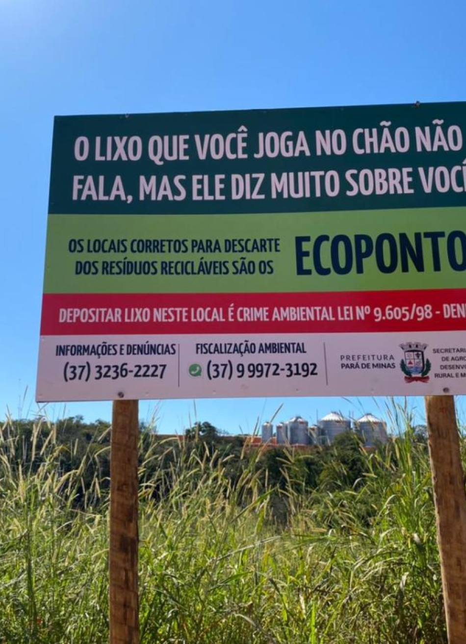 Placas orientam cidadãos de Pará de Minas no descarte correto dos resíduos
