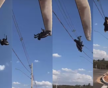 Piloto de parapente se enrosca em rede elétrica em Divinópolis