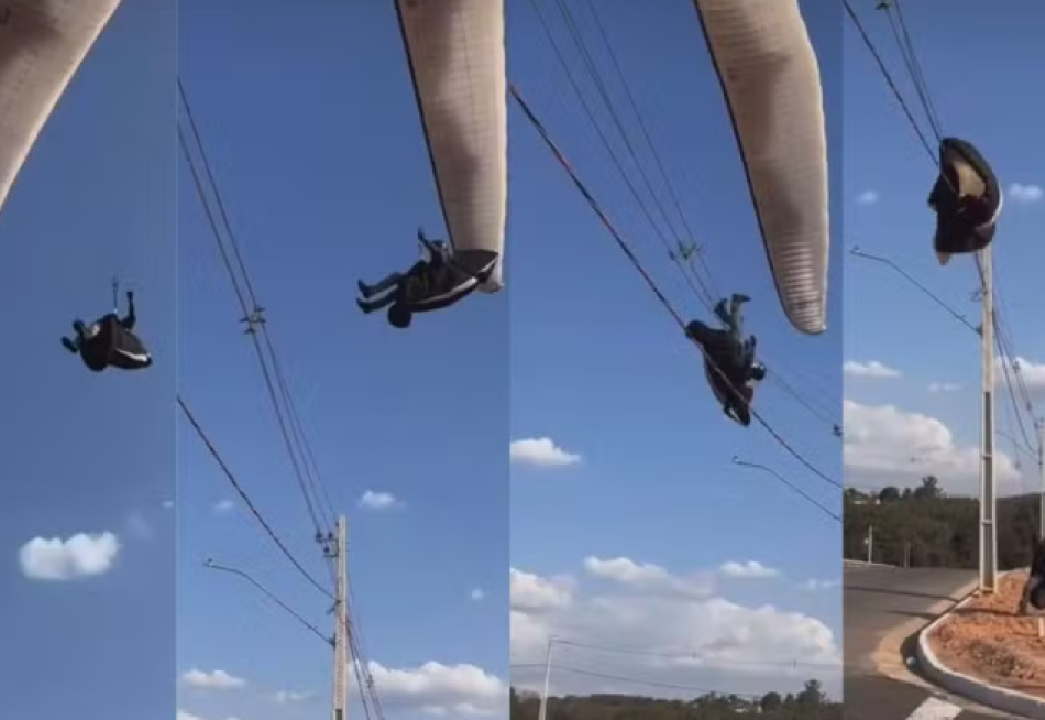 Piloto de parapente se enrosca em rede elétrica em Divinópolis