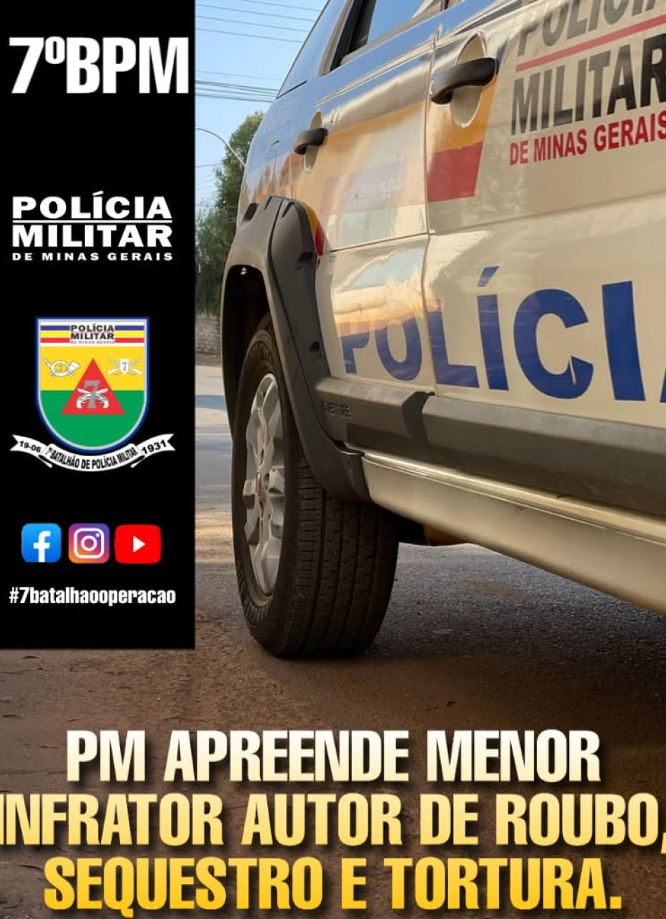 Menor autor de roubo, sequestro e tortura é apreendido pela Polícia Militar em Bom Despacho
