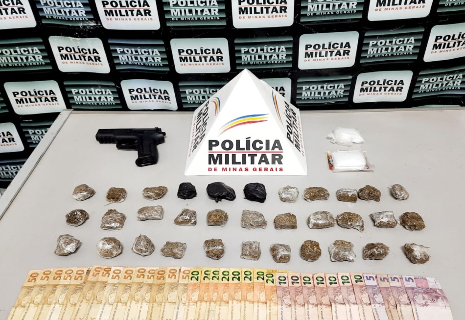 Polícia Militar apreende 33 tabletes de maconha e uma réplica de pistola no bairro Recanto da Lagoa